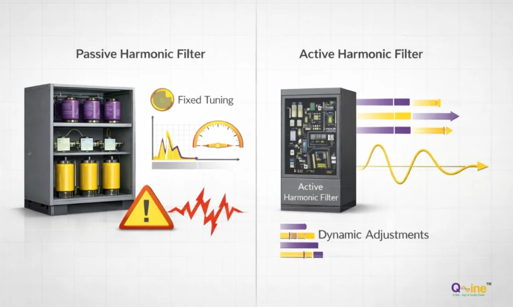 Visual comparison between active harmonic filters and passive harmonic filters for industrial harmonic mitigation