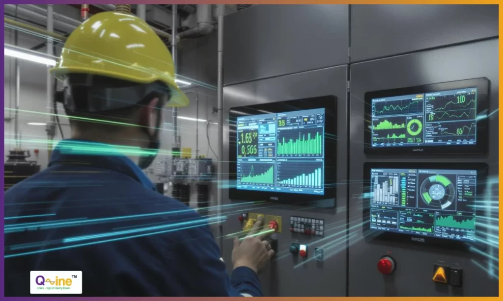 SVG panel system in an industrial facility with power monitoring displays.